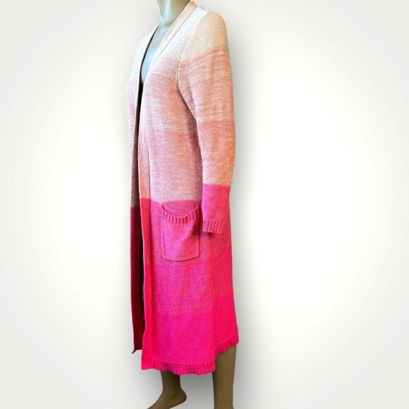 Torrid Long Open Cardigan Duster Sweater Long Sleeves Slouchy Size L Pink Ombre - Picture 4 of 15